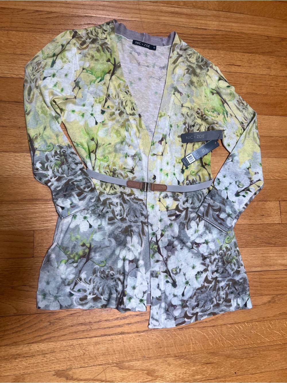 NWT size XS NIC+ZOE yellow, green, gray Multi Floral Lightweight Cardigan